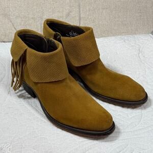 Reba by Justin Women 8.5 Tan Suede Fringe Western Ankle Bootie Cowboy Boho